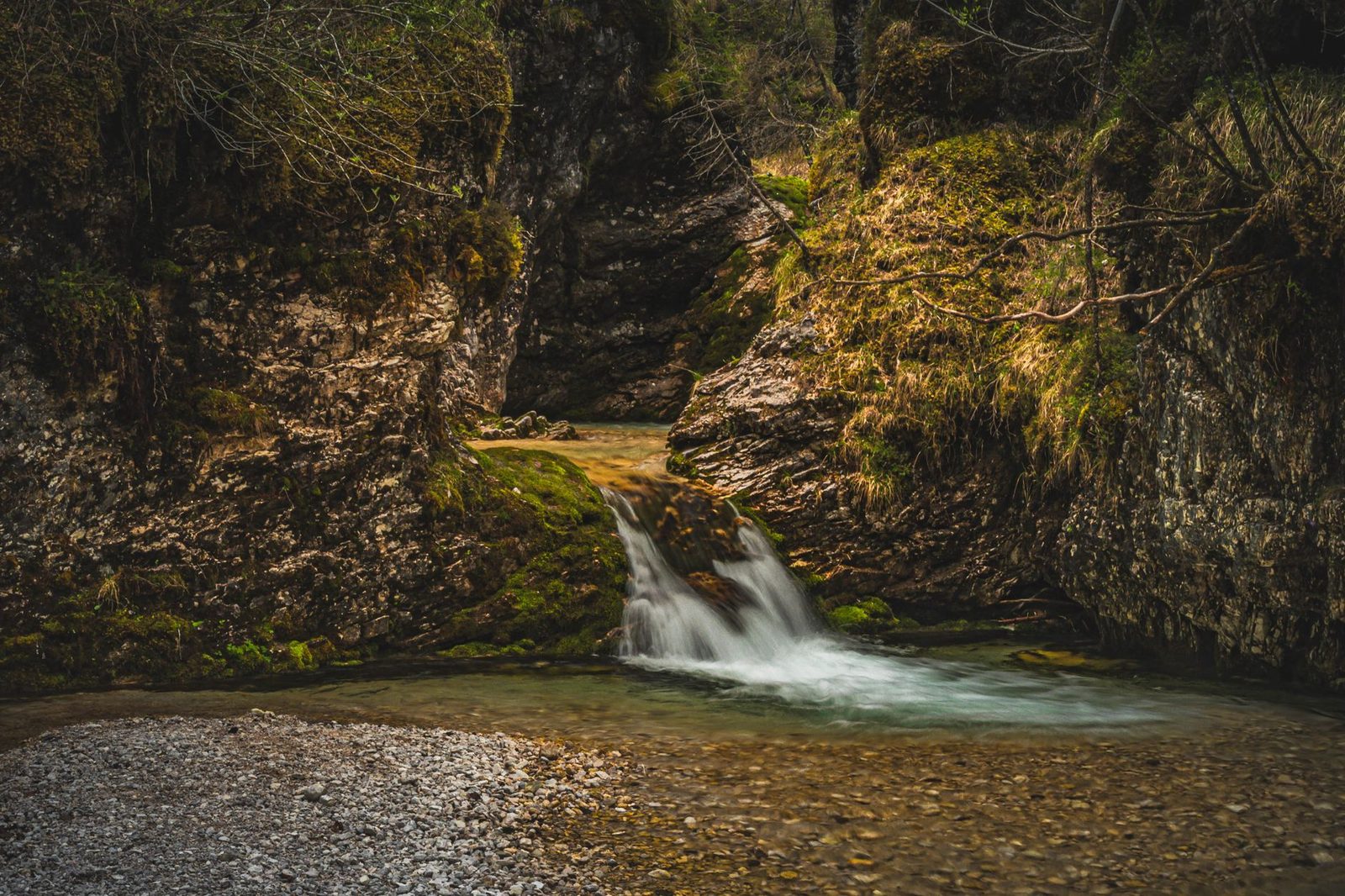 A gorge waterfall in daylight